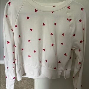 Heart Print White and Red Women's Top